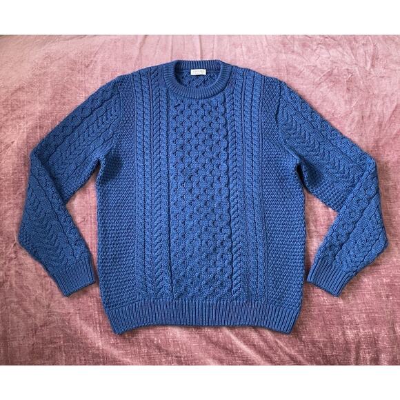 Sunspel Cableknit Jumper Sweater Merino Wool Irish Fishermen Crewneck Sz M Blue - Picture 2 of 9